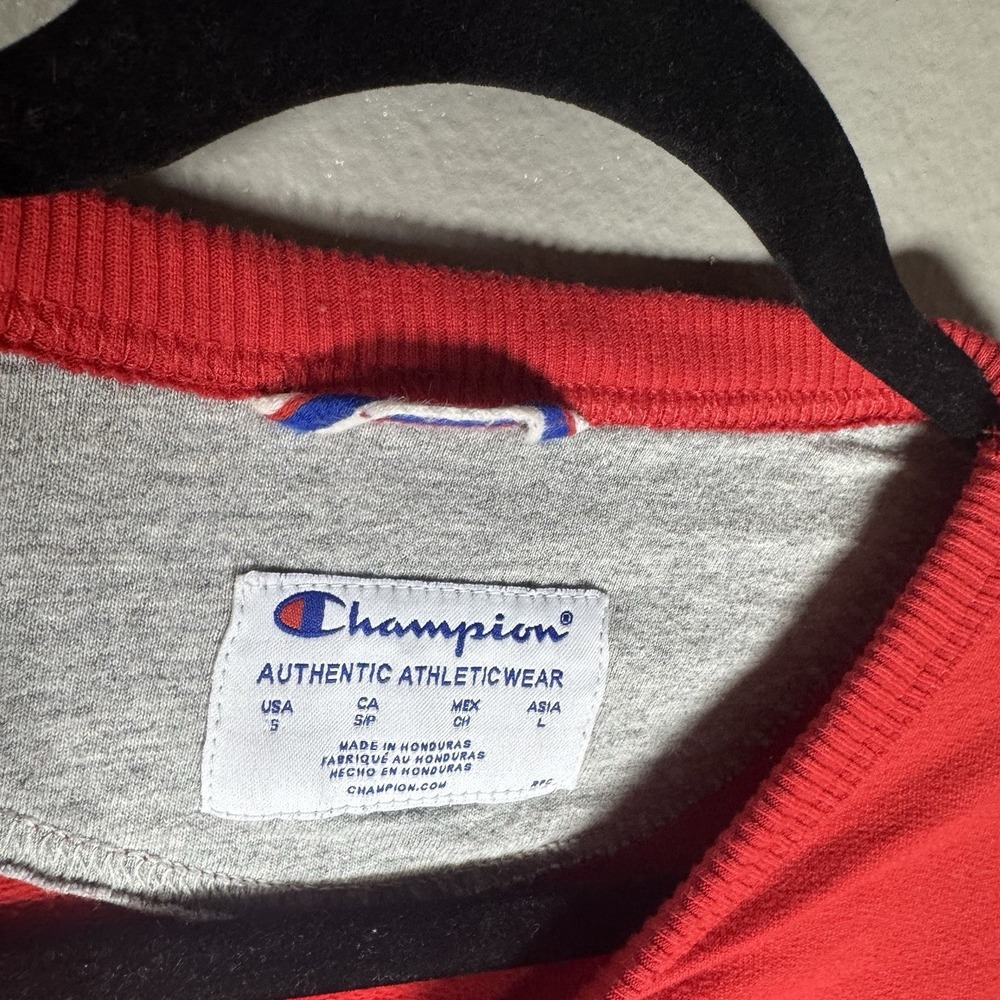 Champion Reverse Weave Sweatshirt Mens Small Red Crew Neck Pullover Logo - Picture 5 of 7